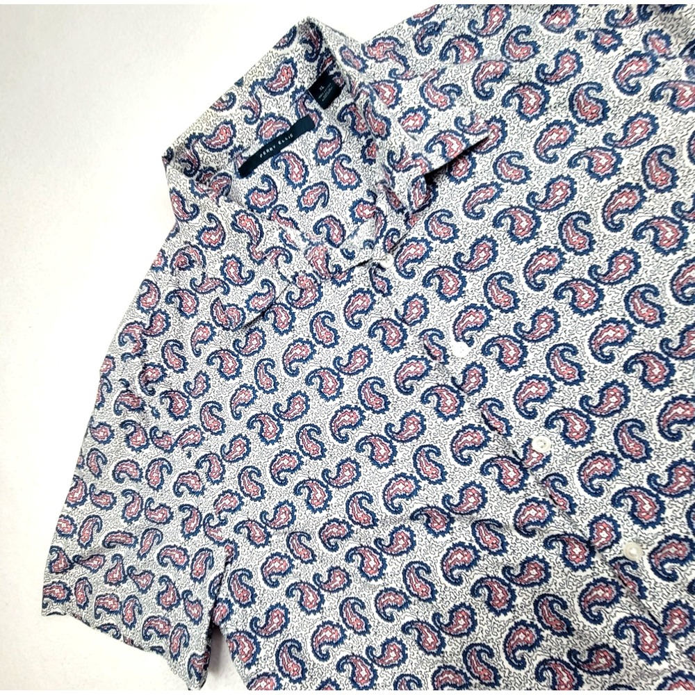 Perry Ellis Men's Shirt Size XL Gray Red Blue Paisley Geometric Pattern